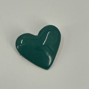 Vintage green ceramic heart brooch
